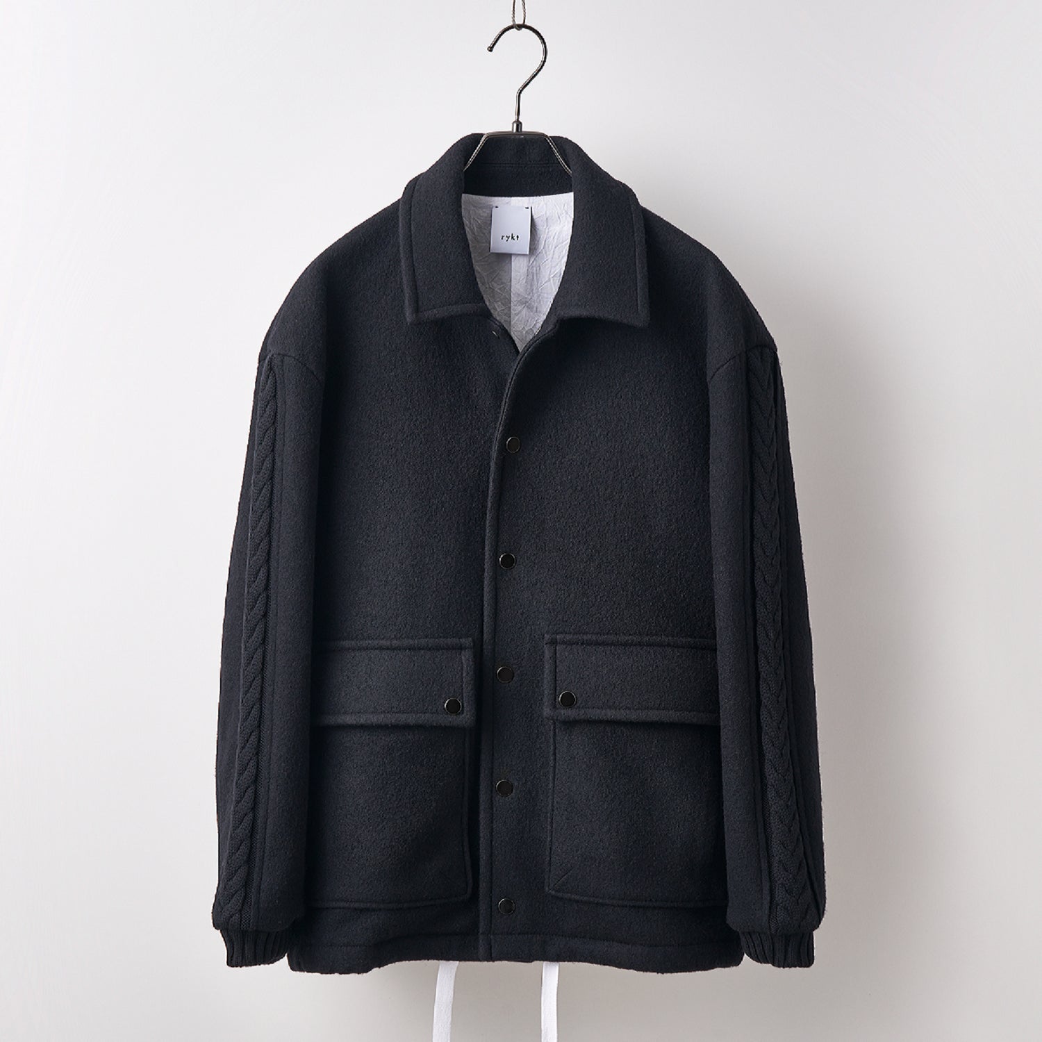 Wool felt cable coach jacket Black