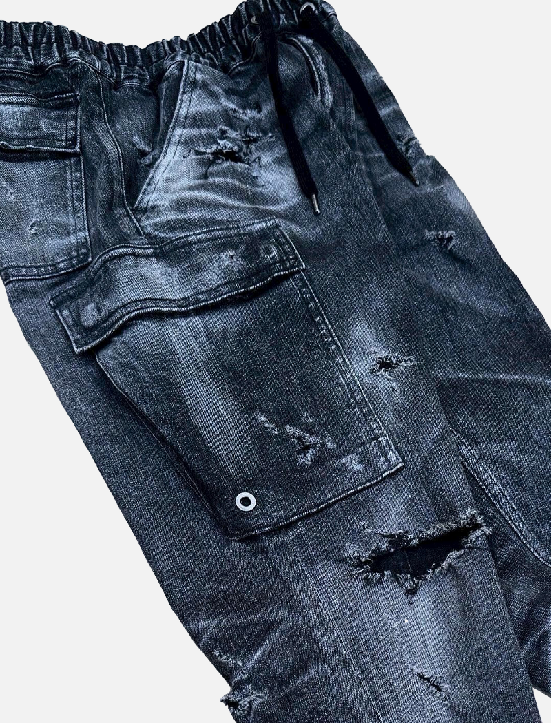 「DERANGE Crushed Special Edition」CLASH DENIM CARGO SKINNY PANTS