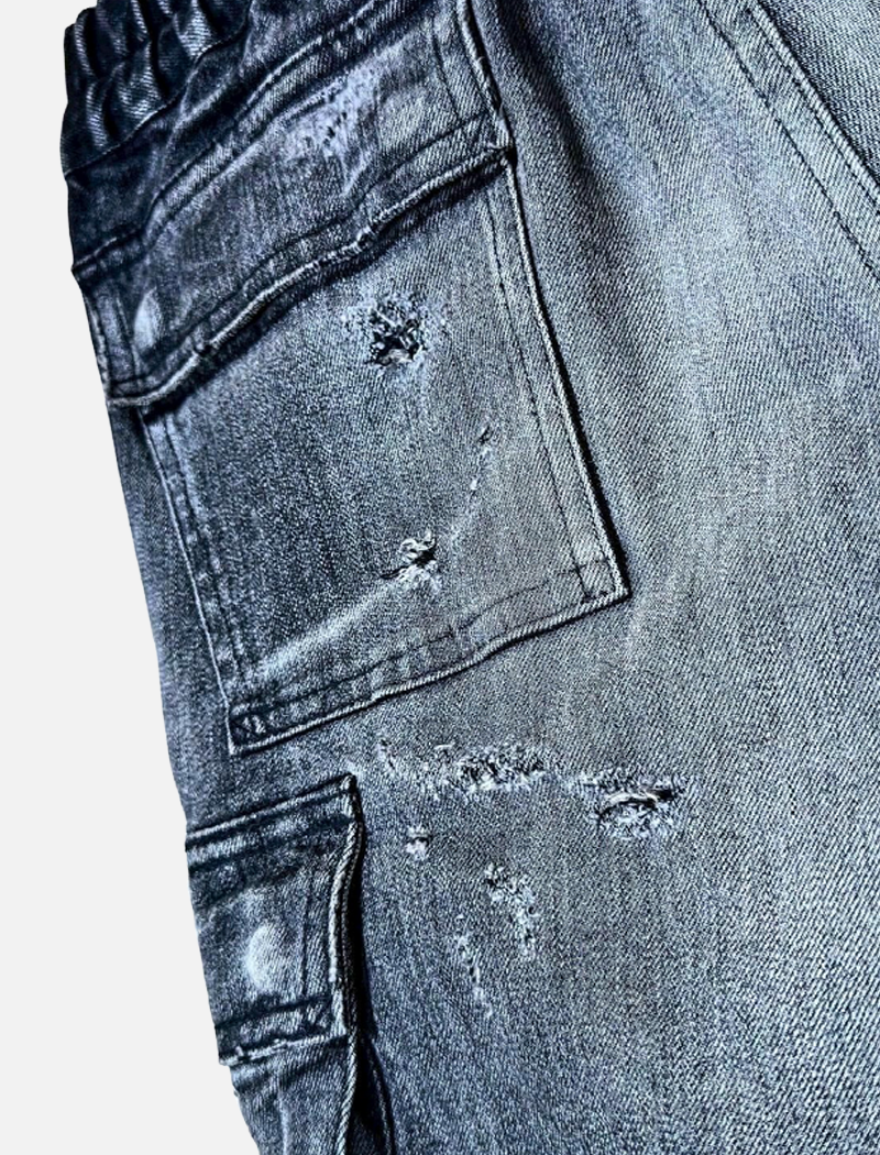 「DERANGE Crushed Special Edition」CLASH DENIM CARGO SKINNY PANTS