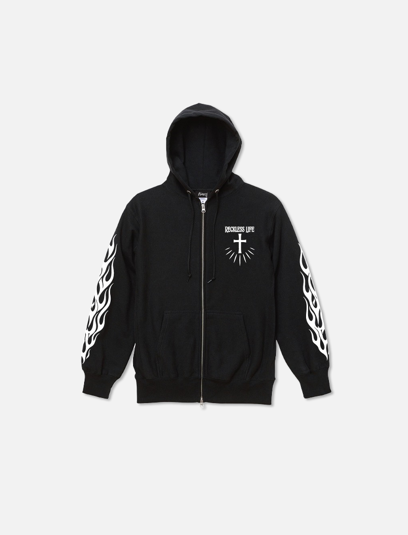 F&G05 12oz SWEAT ZIP HOODIE BK/Graveyard LG&FLAMES