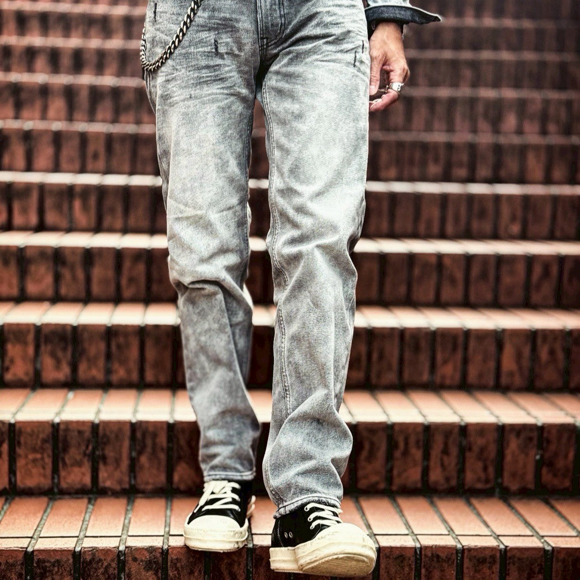 12oz SOFT BLACK DENIM 5P STRAIGHT LIGHT GREY
