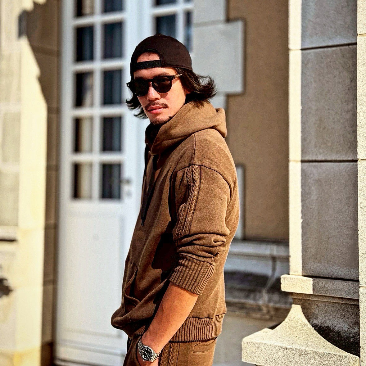 Compact spin cotton hoodie Brown