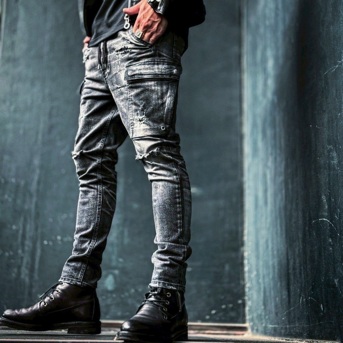 「DERANGE Crushed Special Edition」CLASH DENIM CARGO SKINNY PANTS