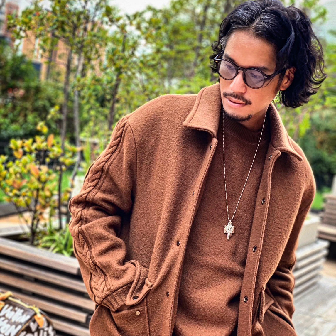 Wool felt cable coach jacket Camel