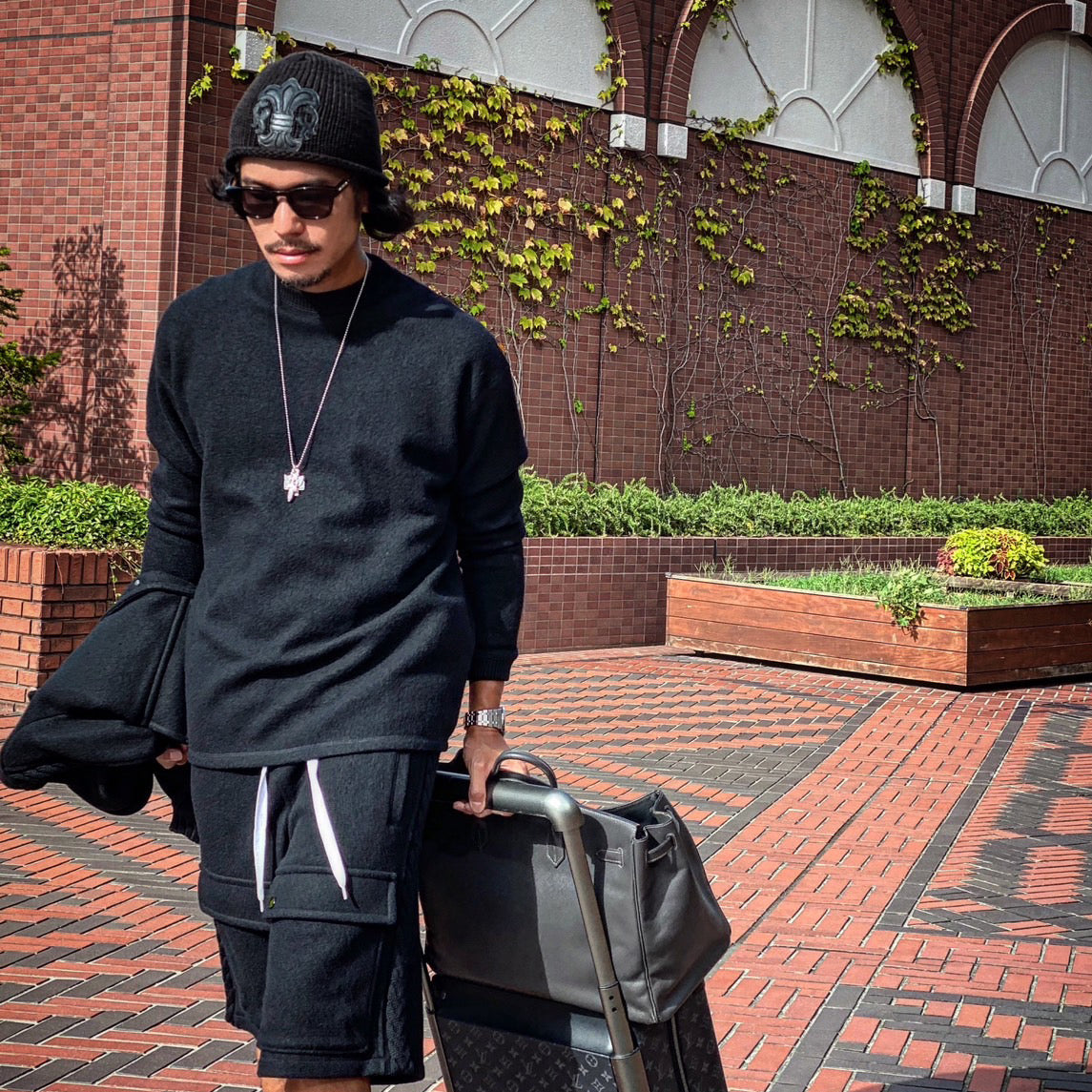 Wool felt long sleeves pullover Black