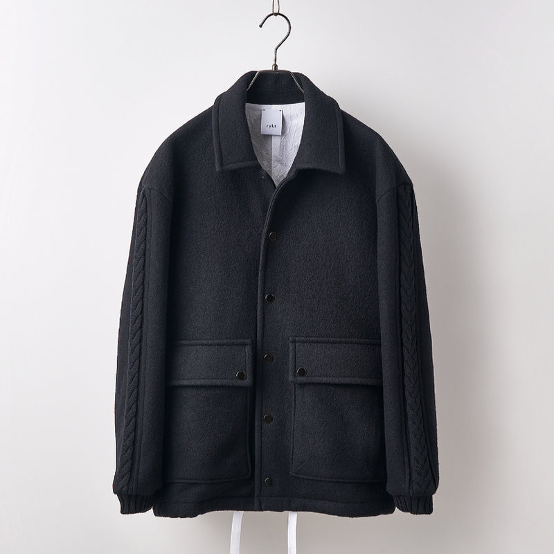 Wool felt cable coach jacket Black