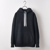 Wool felt cable hoodie Black