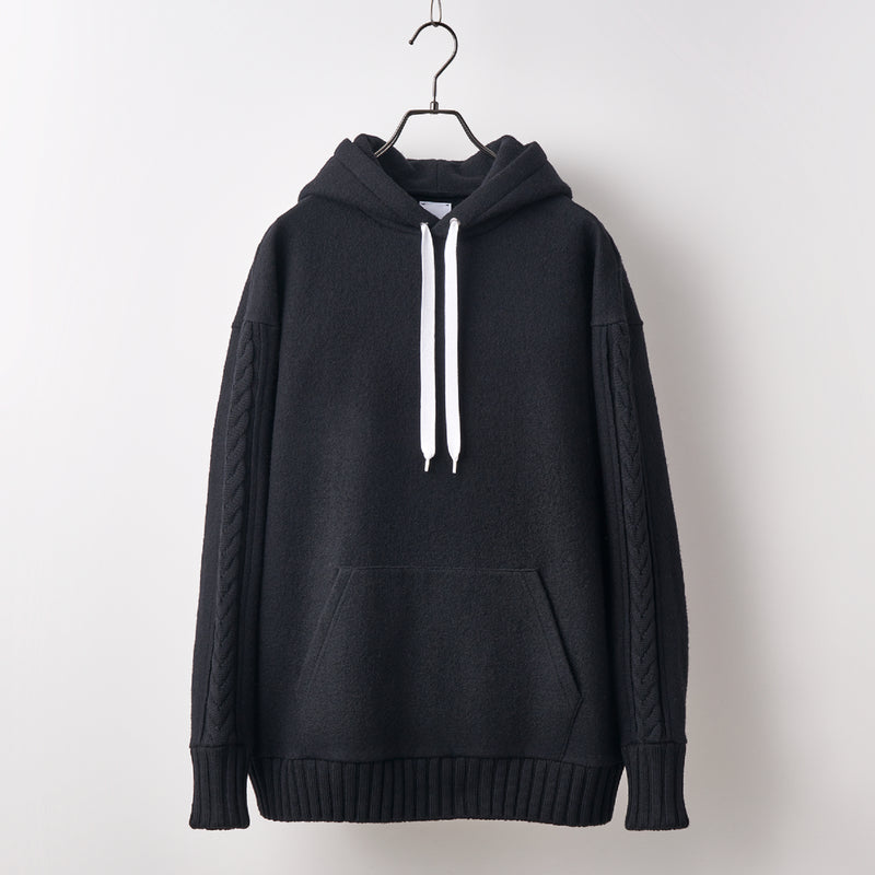 Wool felt cable hoodie Black