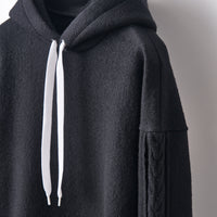 Wool felt cable hoodie Black