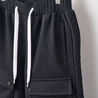 Wool felt cable short pants Black