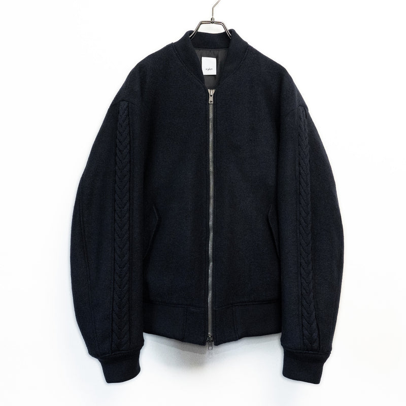 Wool felt cable flight jacket Dark navy