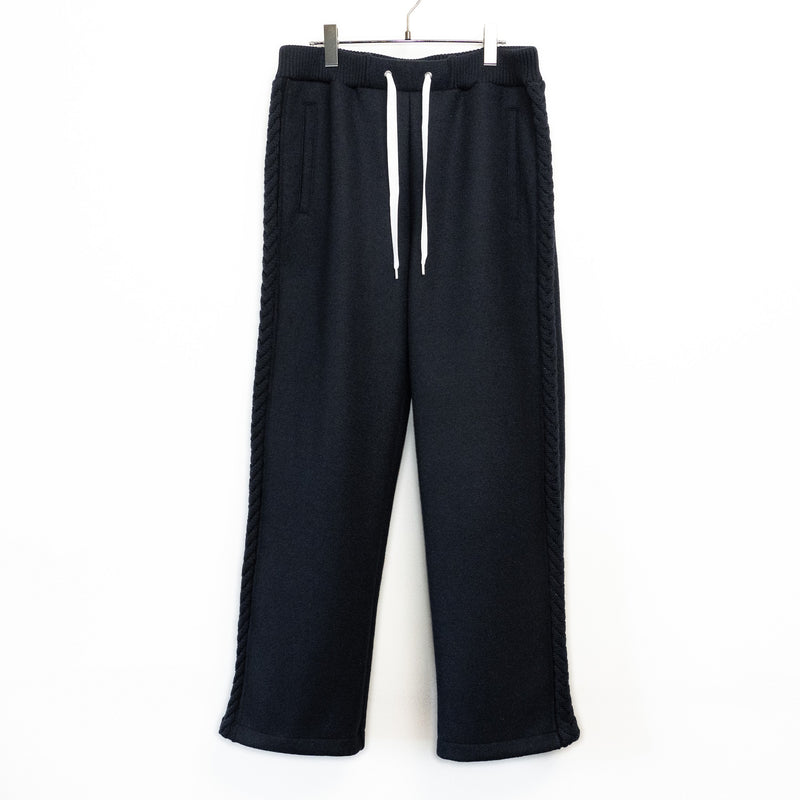 Wool felt cable semi-wide pants Dark Navy