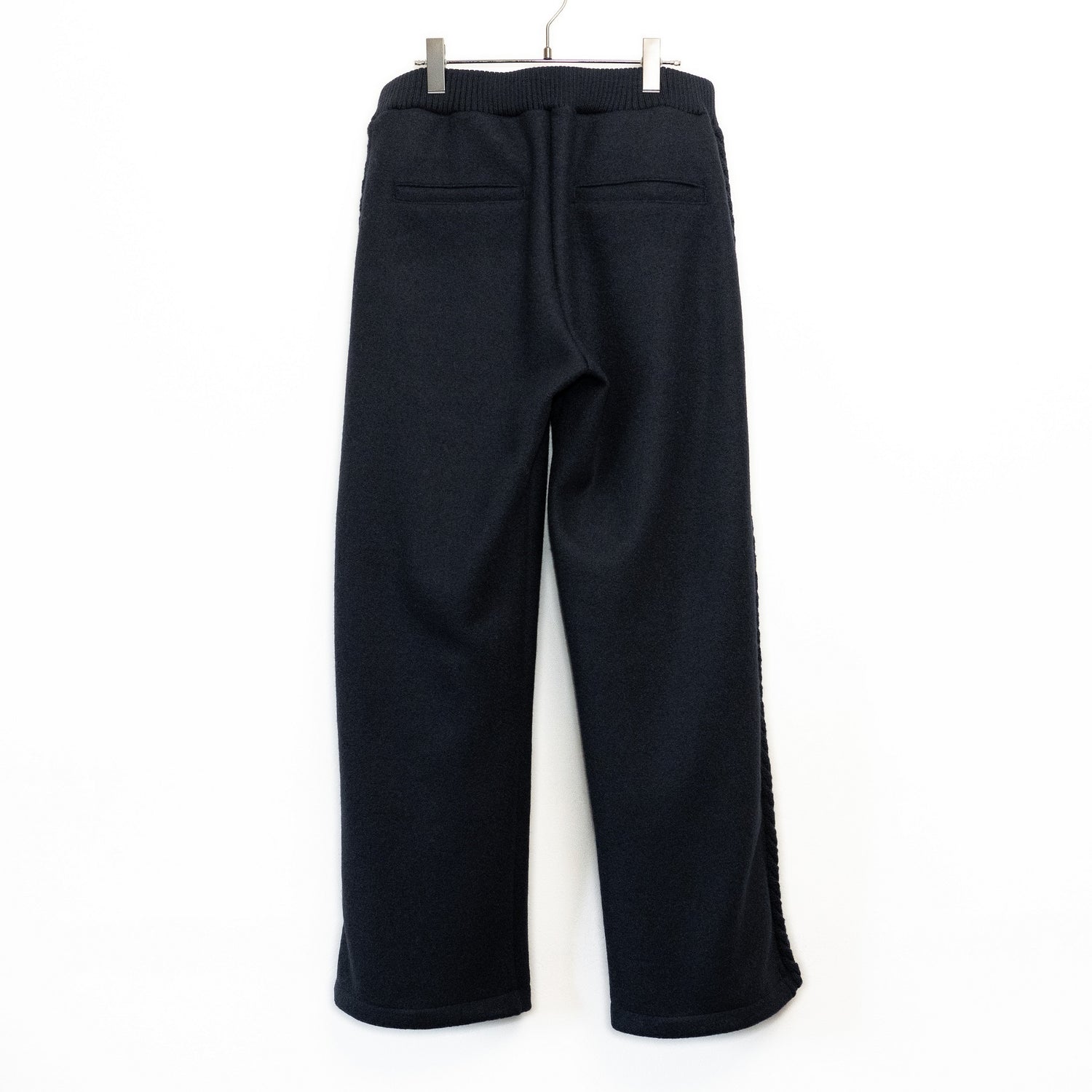 Wool felt cable semi-wide pants Dark Navy