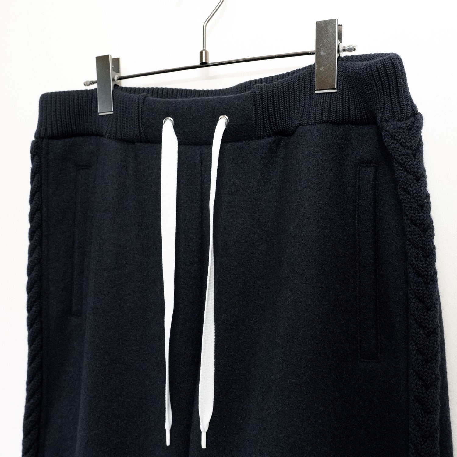 Wool felt cable semi-wide pants Dark Navy