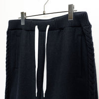 Wool felt cable semi-wide pants Dark Navy