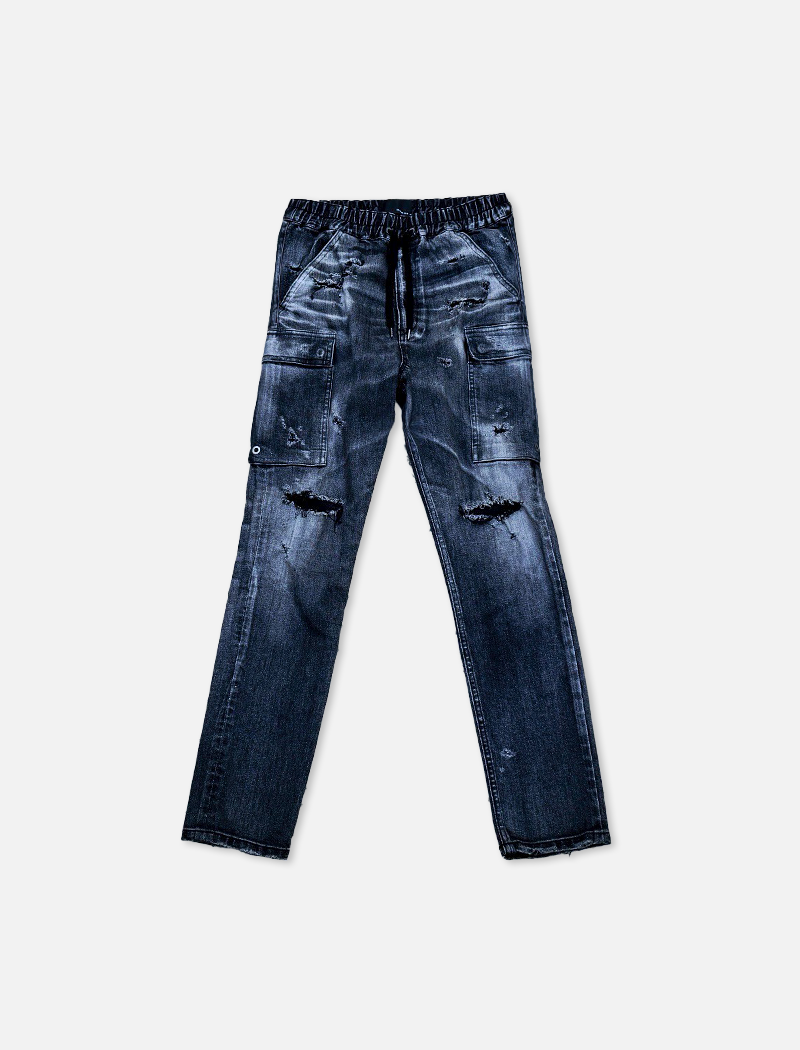 「DERANGE Crushed Special Edition」CLASH DENIM CARGO SKINNY PANTS