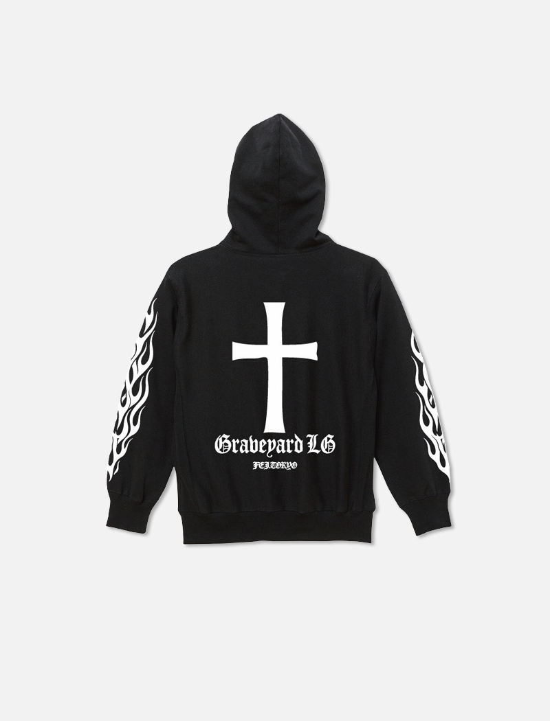 F&G02 12oz  SWEAT HOODIE BK/Graveyard LG&FLAMES