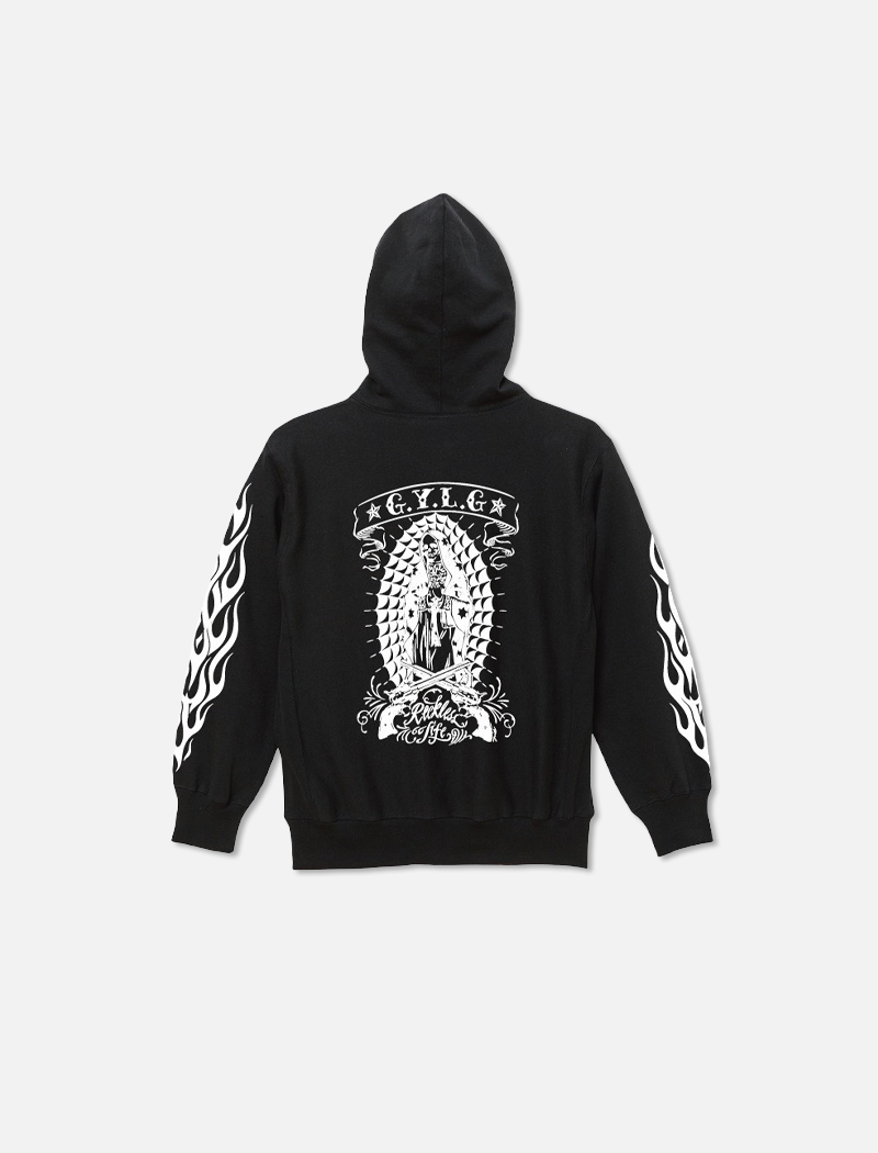 F&G04 12oz  SWEAT ZIP HOODIE BK/MARIA&FLAMES