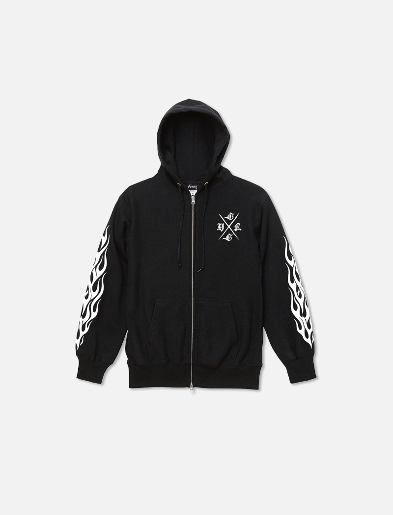 F&G06 12oz  SWEAT ZIP HOODIE BK/Graveyard LOGO&FLAMES
