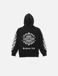 F&G06 12oz  SWEAT ZIP HOODIE BK/Graveyard LOGO&FLAMES