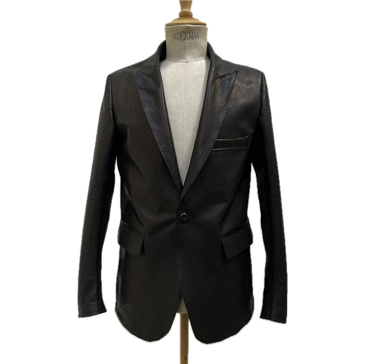 ML3080 HORSE HIDE LEATHER x STRETCH LAMB LEATHER PEAKED LAPEL TAILORED JACKET  SPECIAL HI-END MODEL #BLACK