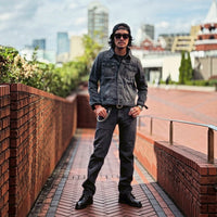12oz SOFT BLACK DENIM 5P STRAIGHT GREY
