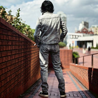 12oz SOFT BLACK DENIM 5P STRAIGHT LIGHT GREY