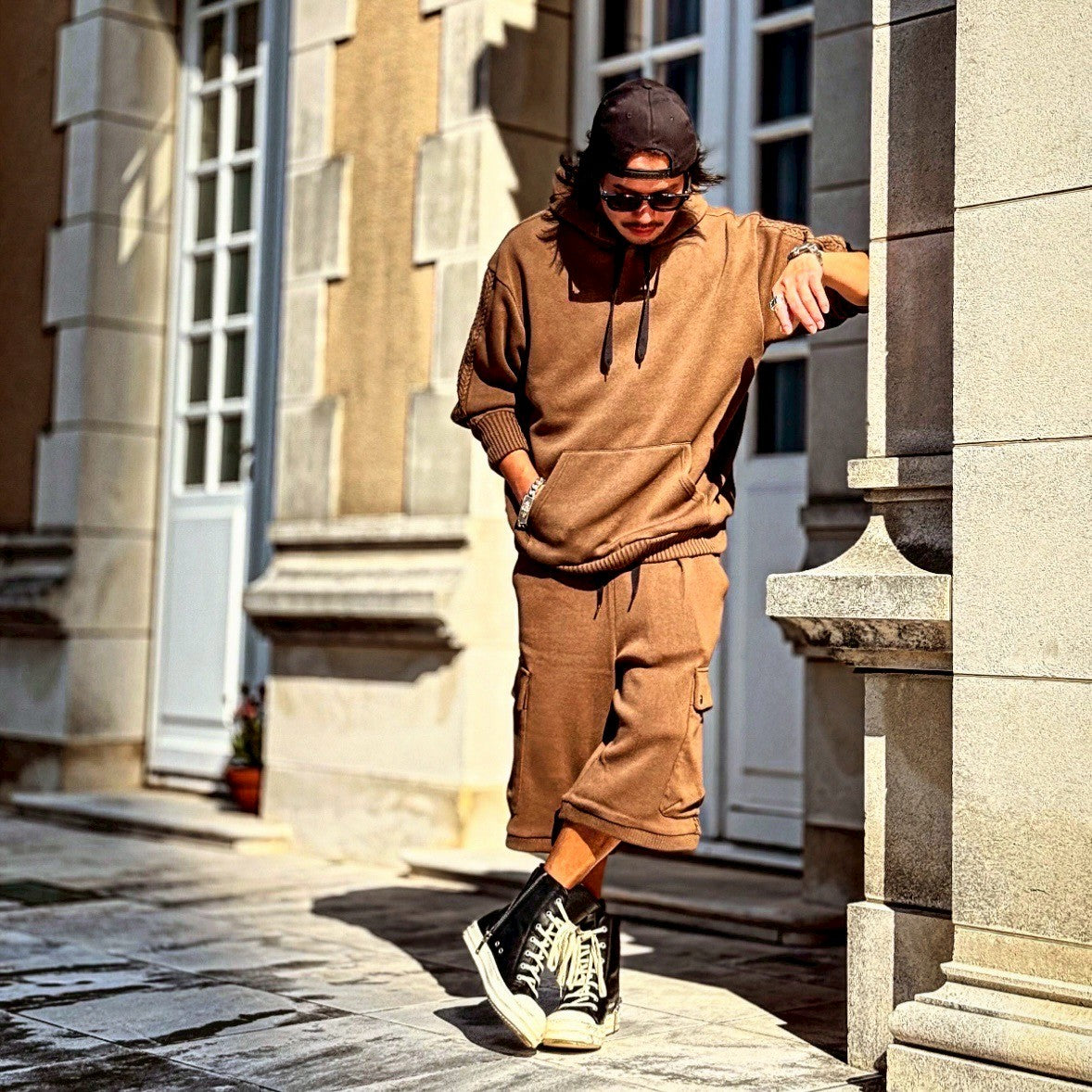 Compact spin cotton hoodie Brown