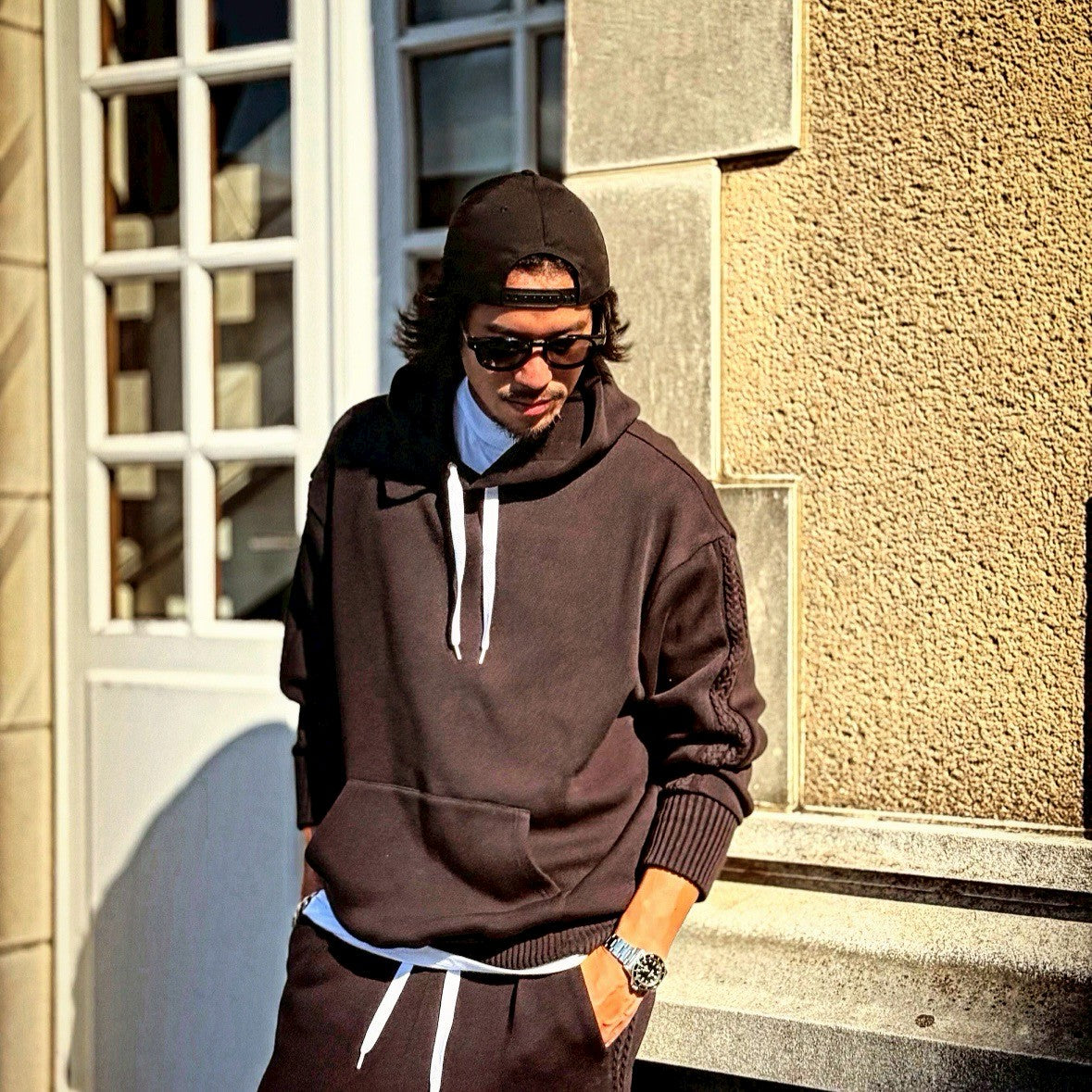 Compact spin cotton hoodie Black