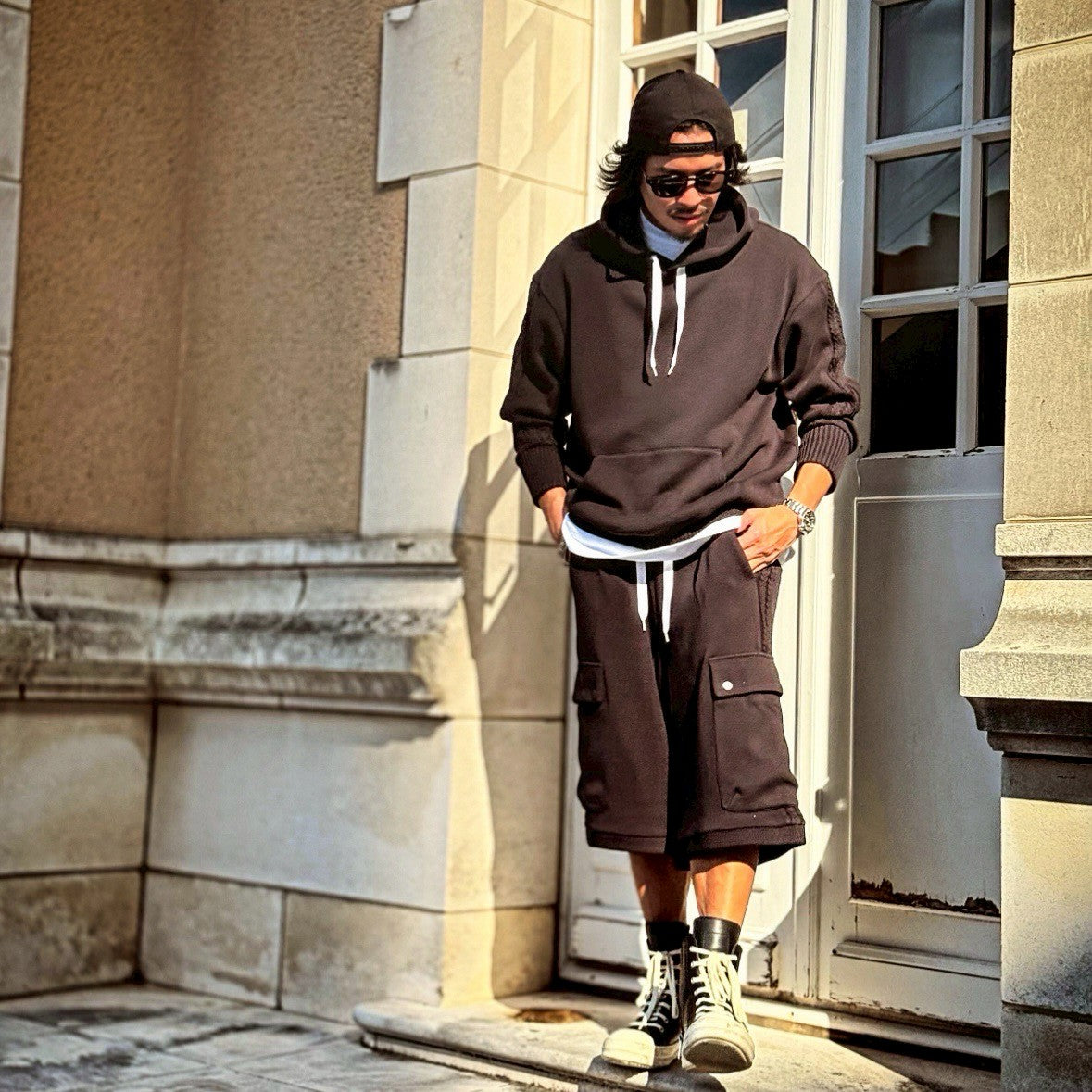 Compact spin cotton hoodie Black