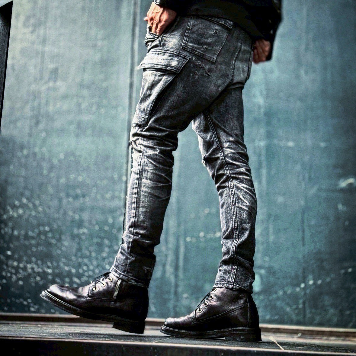「DERANGE Crushed Special Edition」CLASH DENIM CARGO SKINNY PANTS