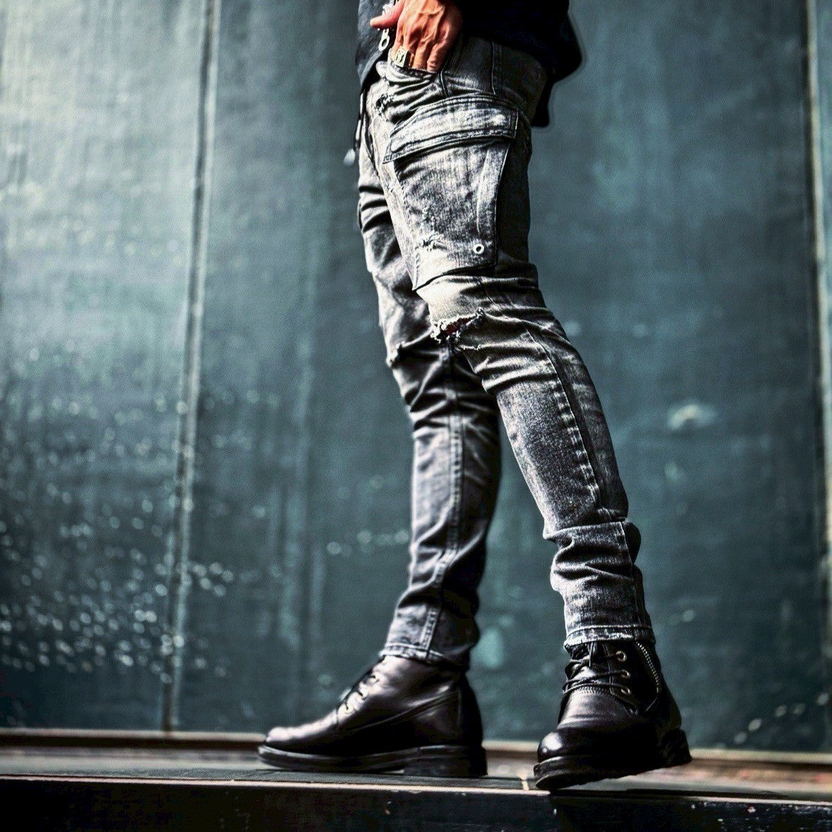 「DERANGE Crushed Special Edition」CLASH DENIM CARGO SKINNY PANTS