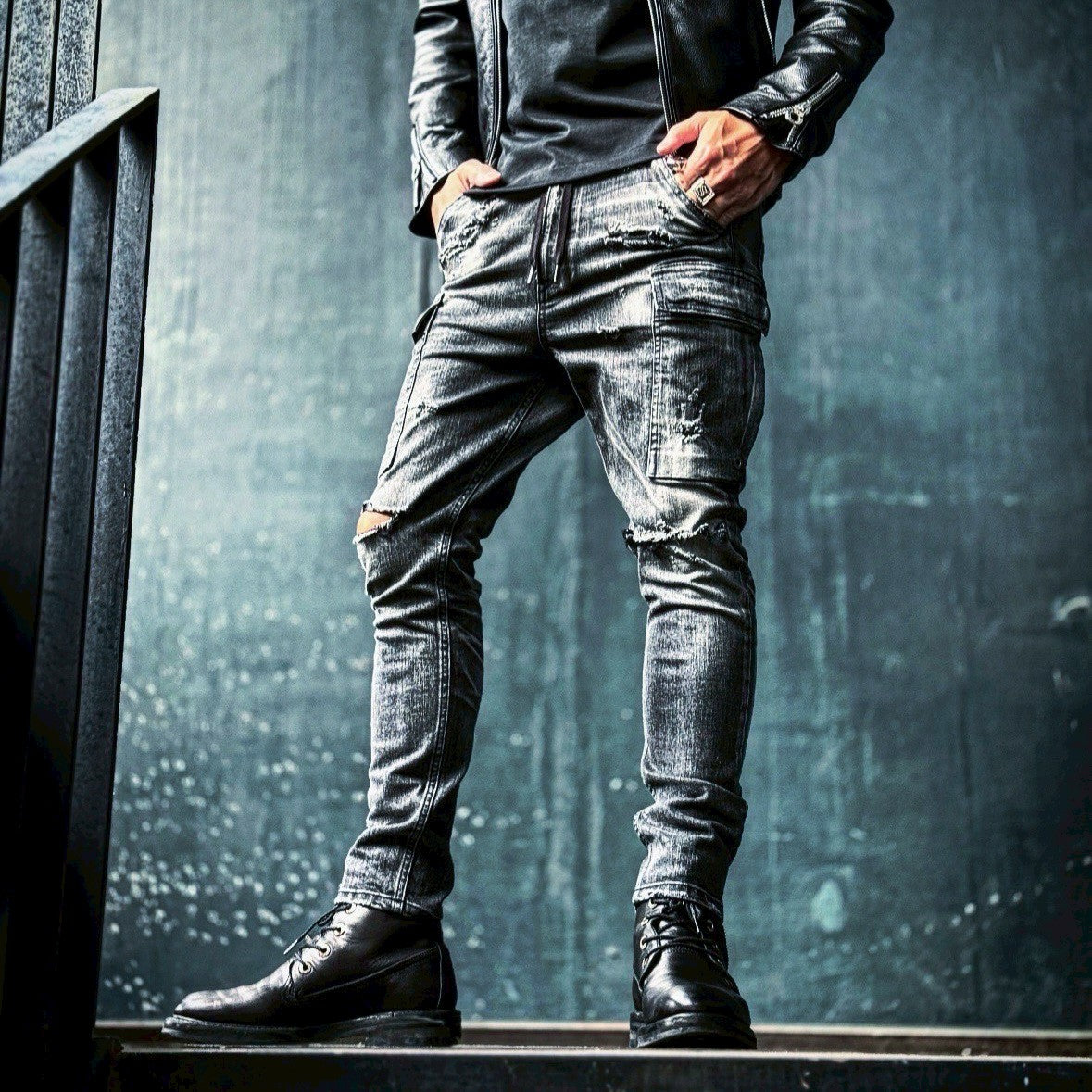 「DERANGE Crushed Special Edition」CLASH DENIM CARGO SKINNY PANTS
