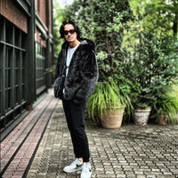THE BAR別注フェイクフォックスフード付ブルゾン「ORPHEON（オルフェオン）」#ブラック