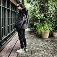 THE BAR別注フェイクフォックスフード付ブルゾン「ORPHEON（オルフェオン）」#ブラック