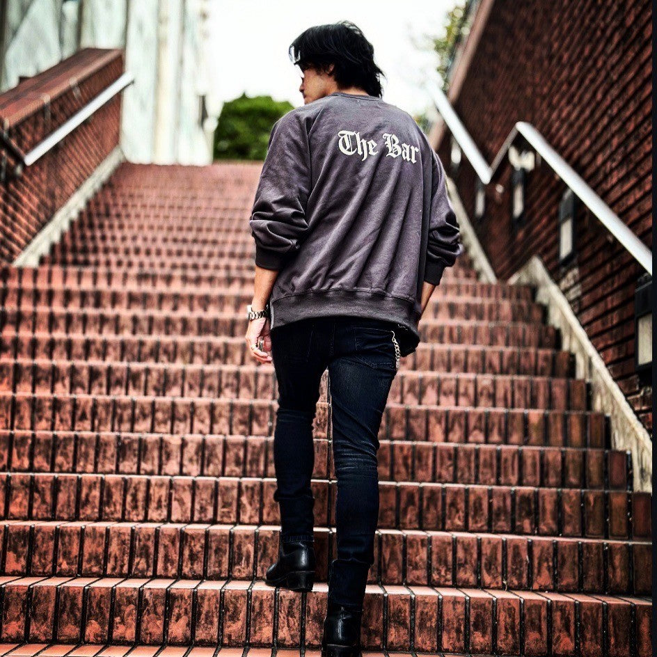 THE BAR x WIZZARD PRINT SIDE ZIP SWEAT "THE BAR LOGO" #CHARCOAL