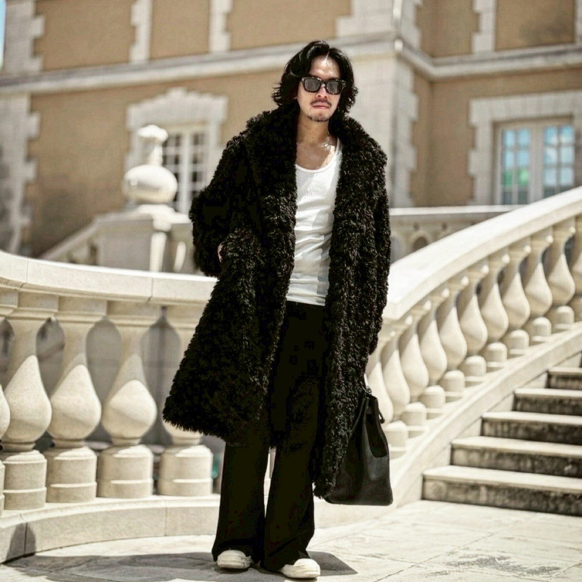 フェイクカルガンロングコート「Rougeard（ルジャール）」 ブラック