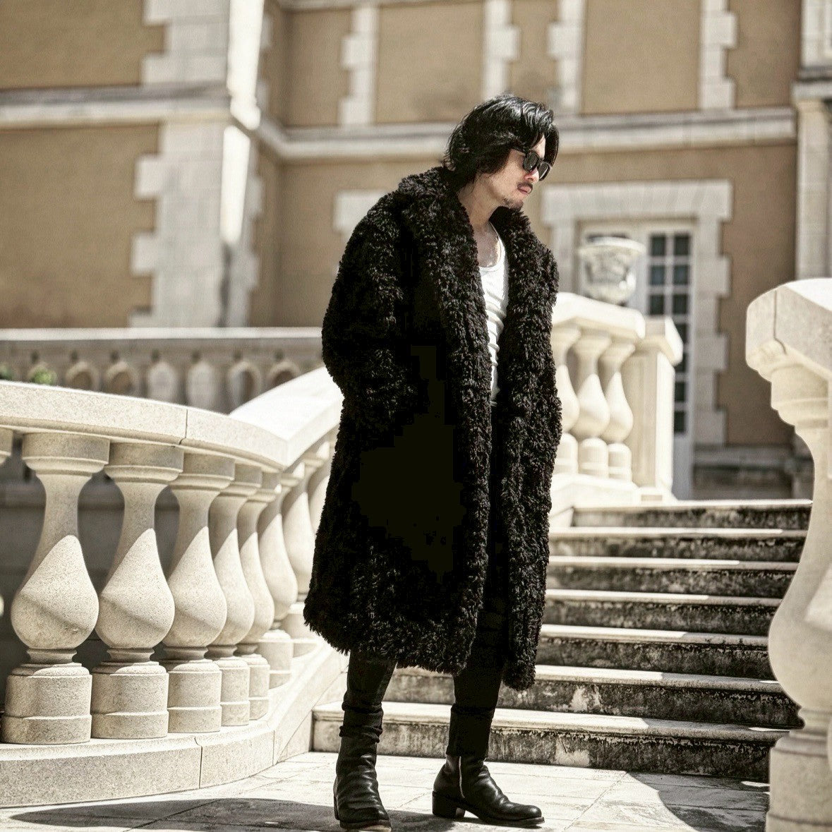 フェイクカルガンロングコート「Rougeard（ルジャール）」 ブラック