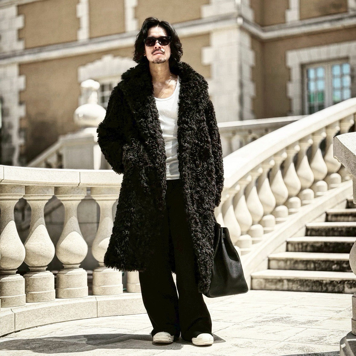 フェイクカルガンロングコート「Rougeard（ルジャール）」 ブラック