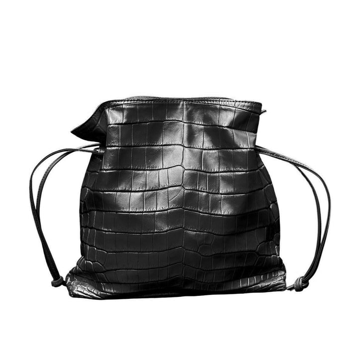 【THE BAR別注カラー】パール加工クロコダイル巾着バッグ『RODEO（ロデオ）』ブラック