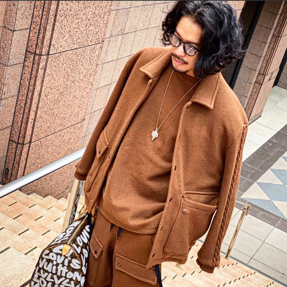 Wool felt cable coach jacket Camel