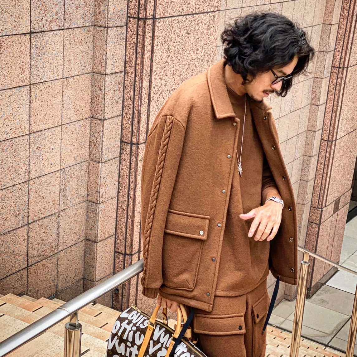 Wool felt cable coach jacket Camel