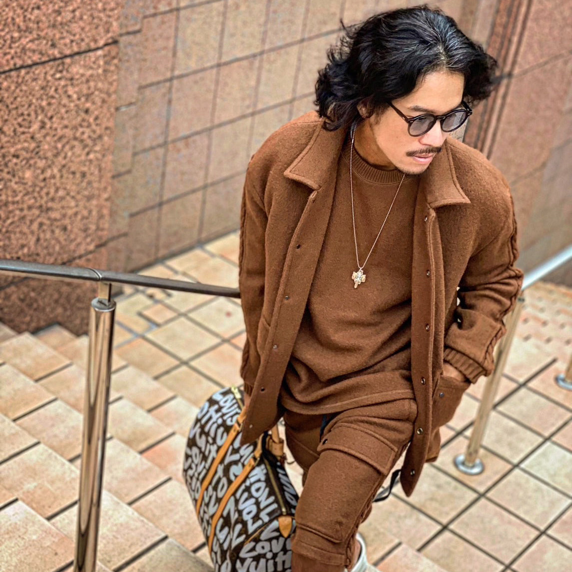 Wool felt cable coach jacket Camel