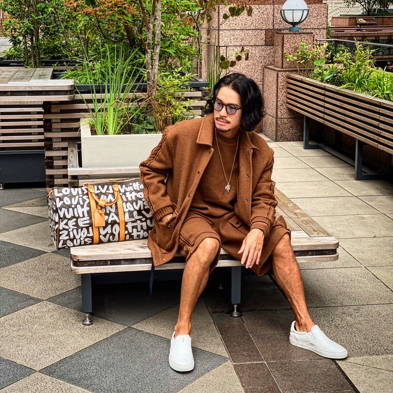Wool felt cable short pants Camel