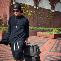 Wool felt long sleeves pullover Black
