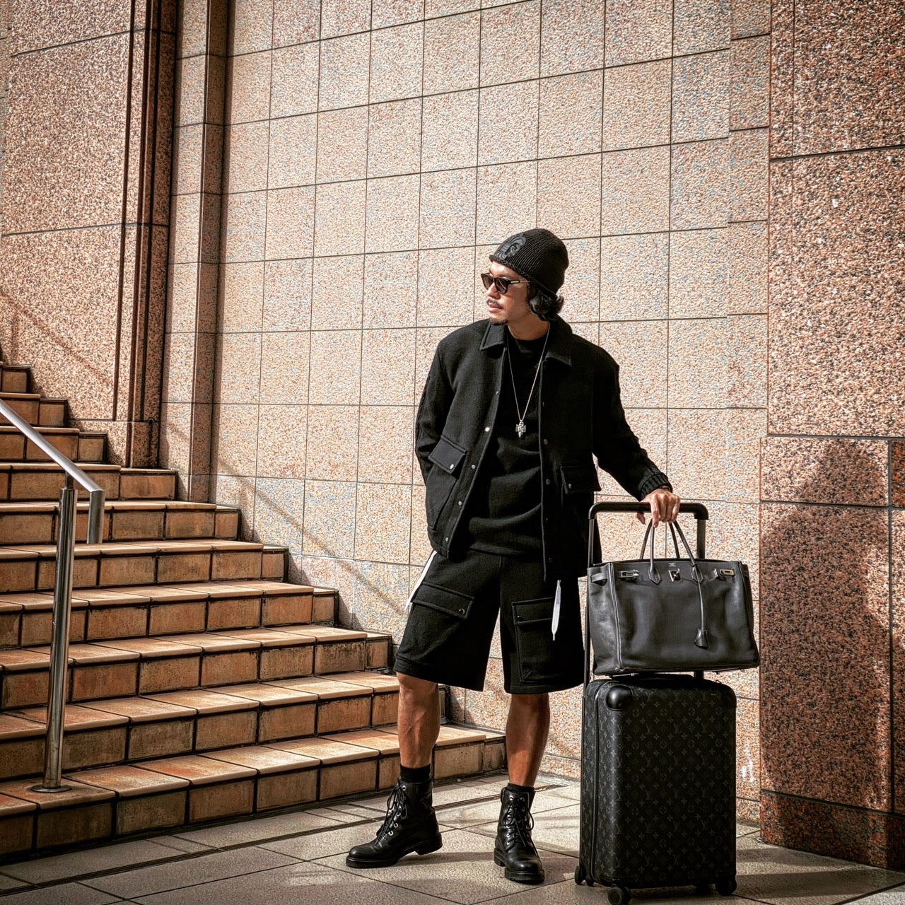 Wool felt cable coach jacket Black