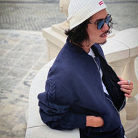 Wool felt cable flight jacket Dark navy