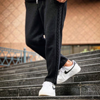 Wool felt cable ankle pants Black