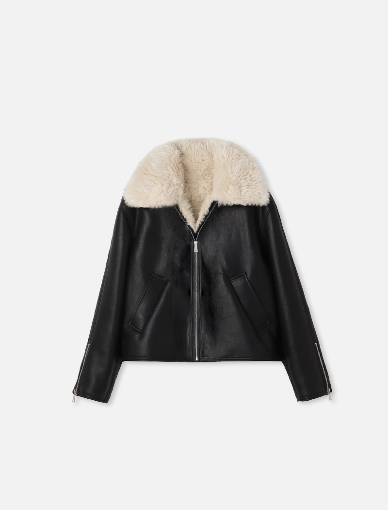 Fake mouton jacket Black/Ivory